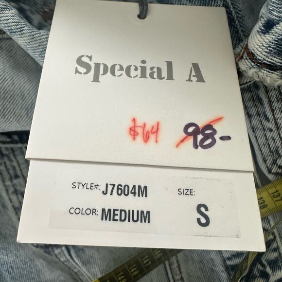 SPECIAL A Womens Jean Jacket Small Acid Wash Denim Biker Bohemian Casual - Picture 9 of 16